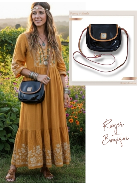 Dooney & Bourke Handbags - 🌿Dooney & Bourke Vintage 1975 Black&Tan Patent Leather Crossbody Bag-READ. 1ST